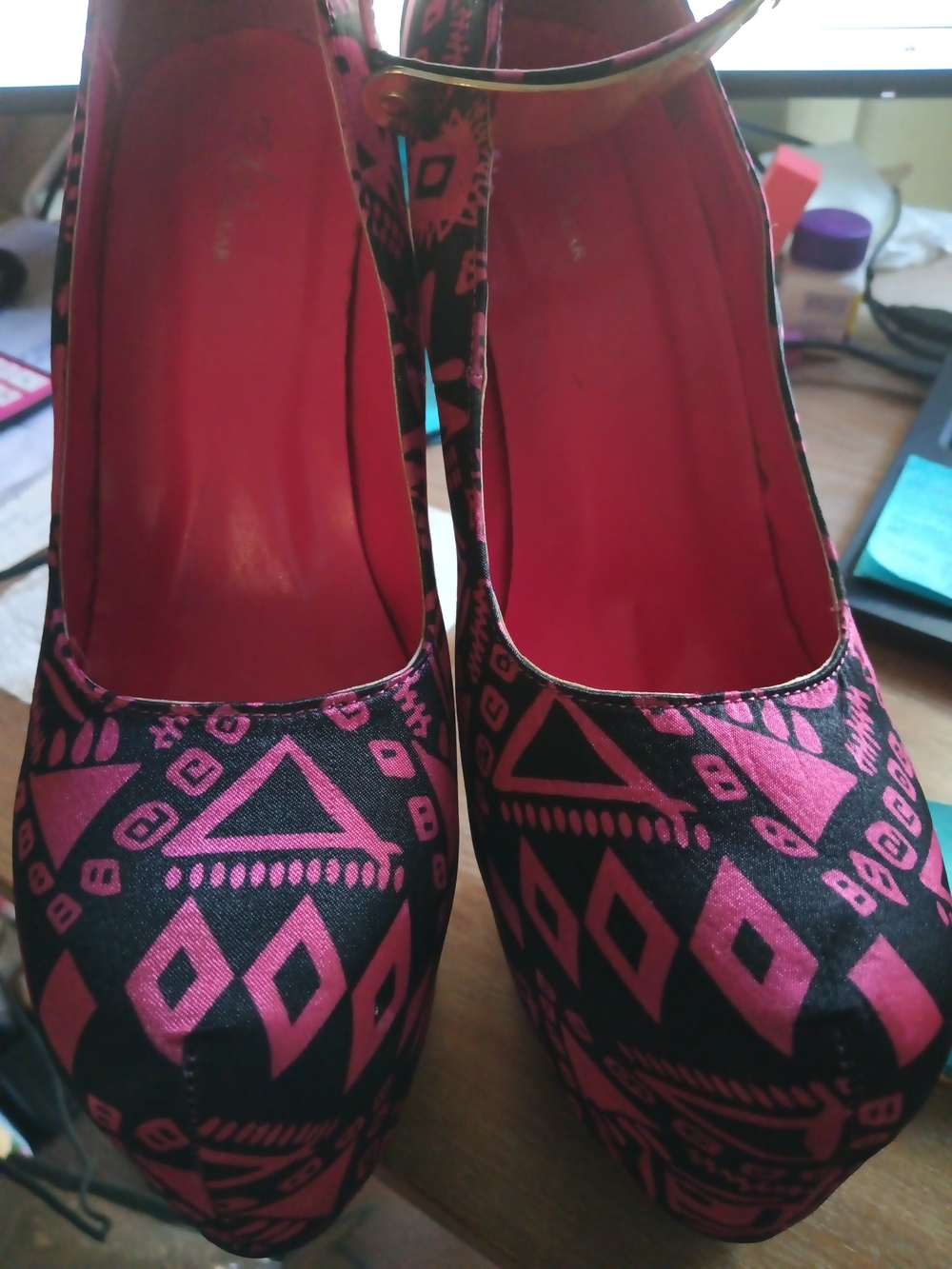 Aztec Print Platform Heels in Pink and Black